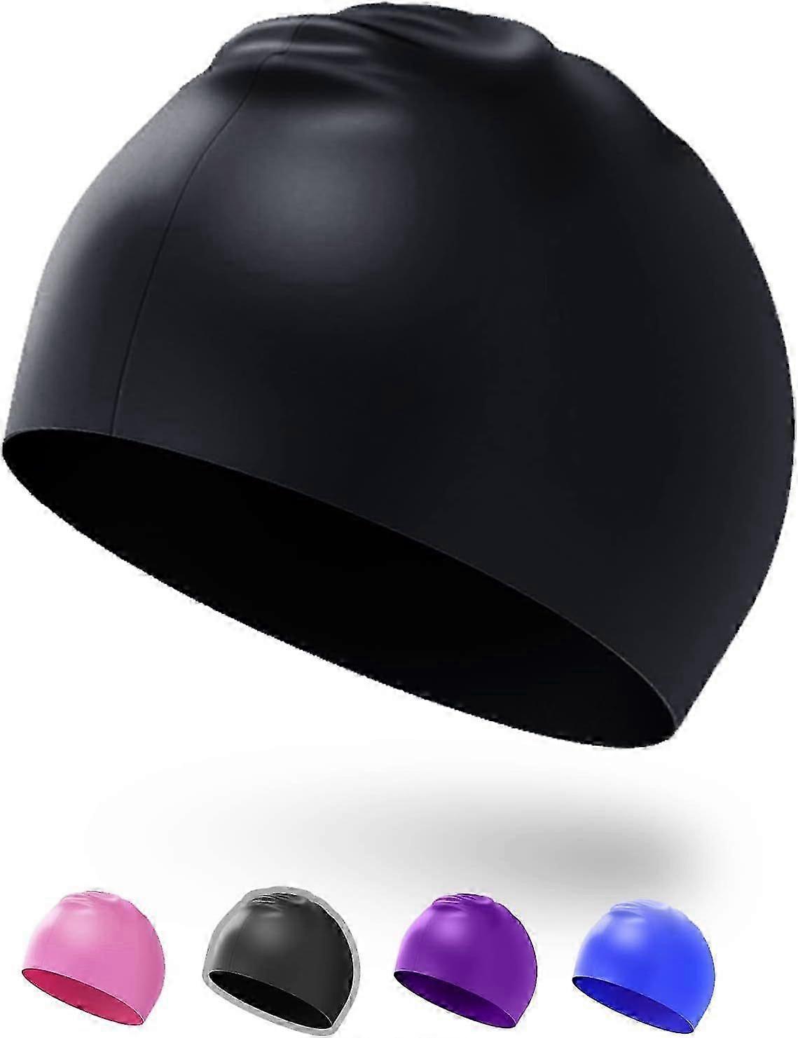 Waterproof swimming cap for boys and girls, elastic and comfortable, non-slip swimming cap(Black)