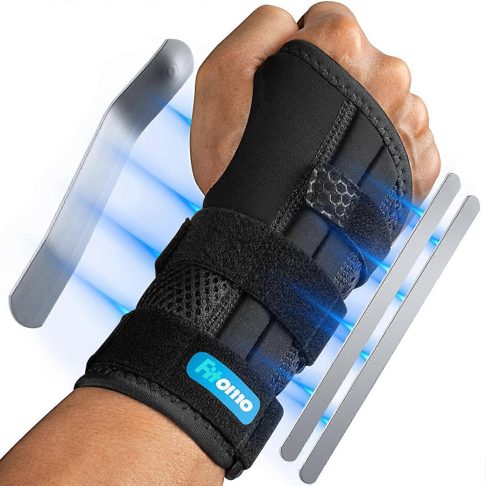 Wrist Wraps With 3 Metal Splints Soft Thumb Opening Sleep Wrist Brace L/XL Right Blue For Carpal Tunnel Arthritis