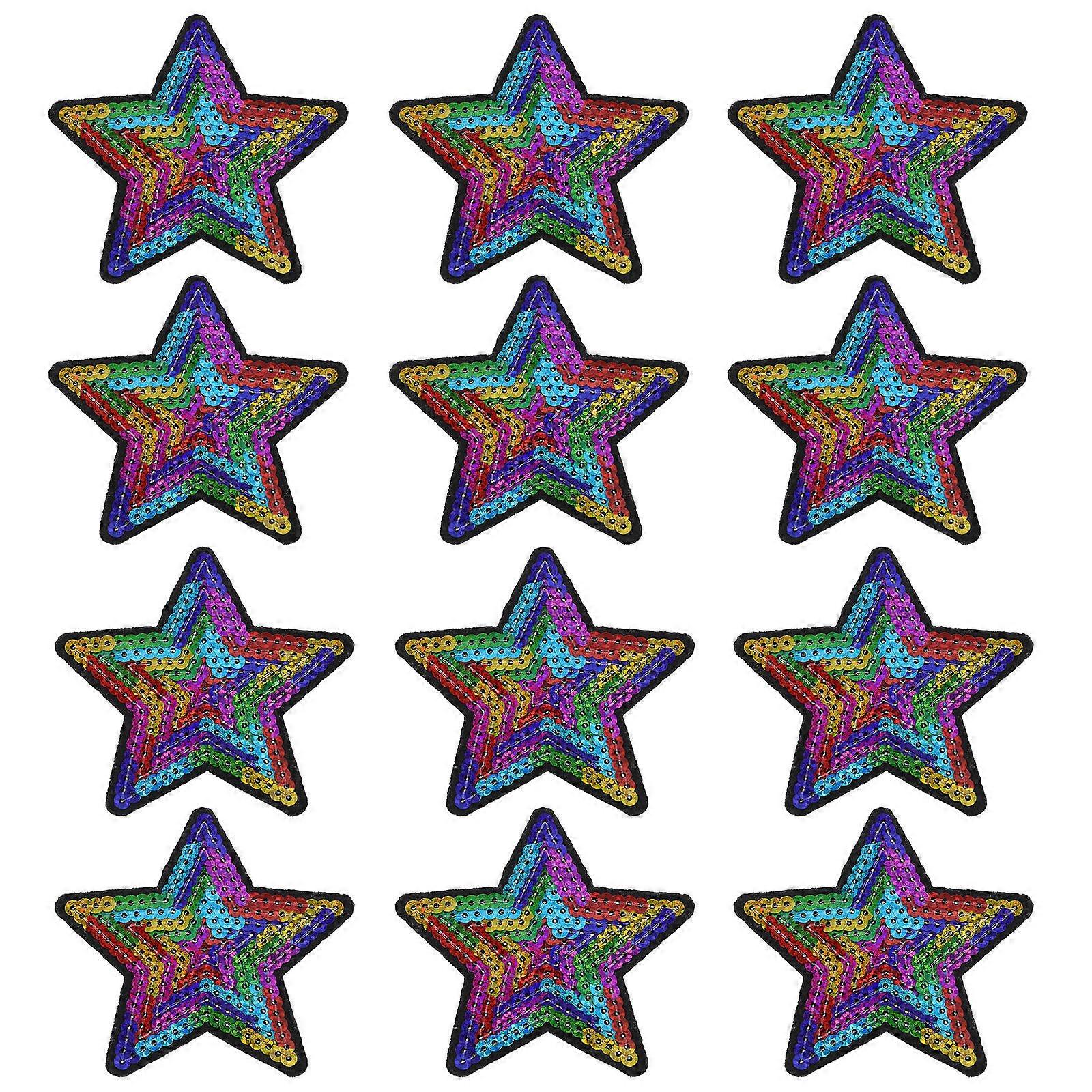 Sparkle Star Embroidered Patch for DIY Sewing 12Pcs Multicolor Patches
