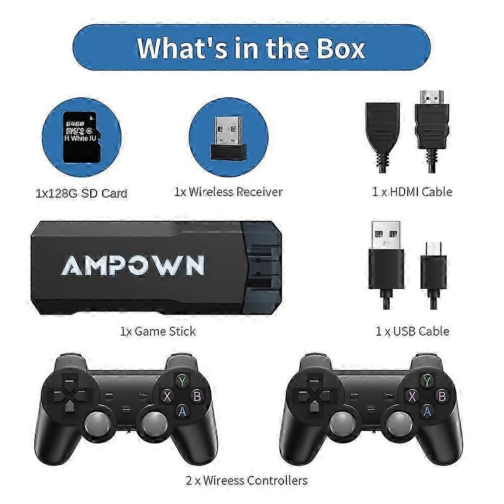 Game Console 40+ Classic Emulators Low Latency 4K 60fps HDMI-Compatible Output Plug and Play with Dual 2.4G Wireless Controllers