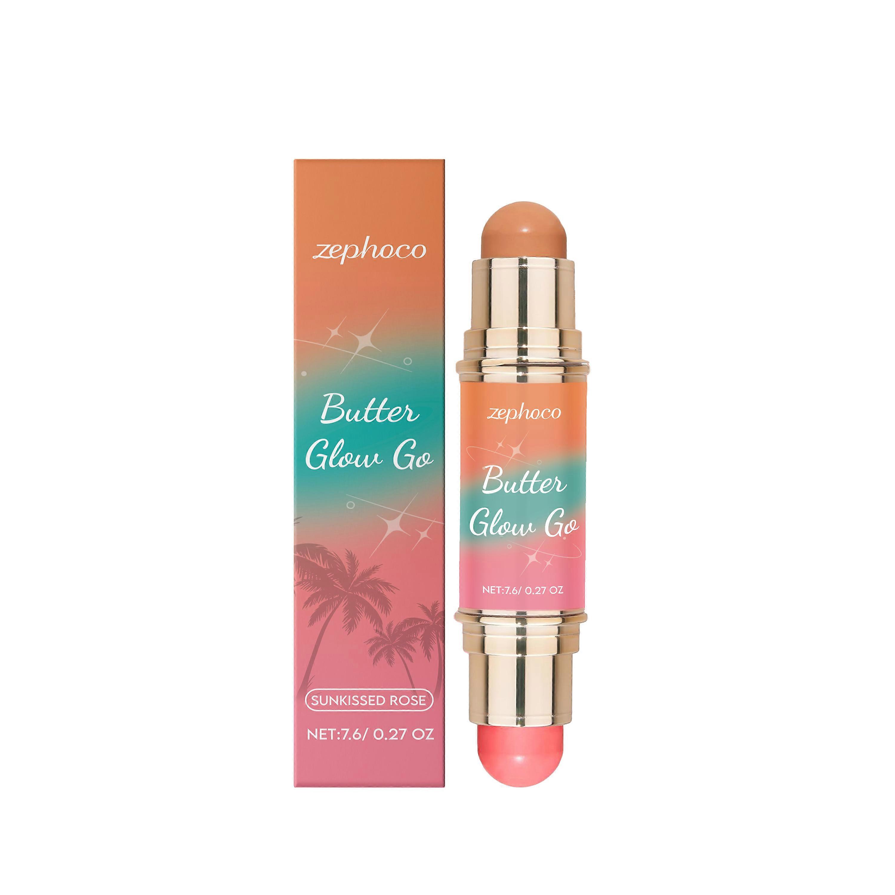 Dual-Head Contouring Stick - Brown & Peach, 3D Soft Mist Blush for Face Makeup, Portable & Easy to Use