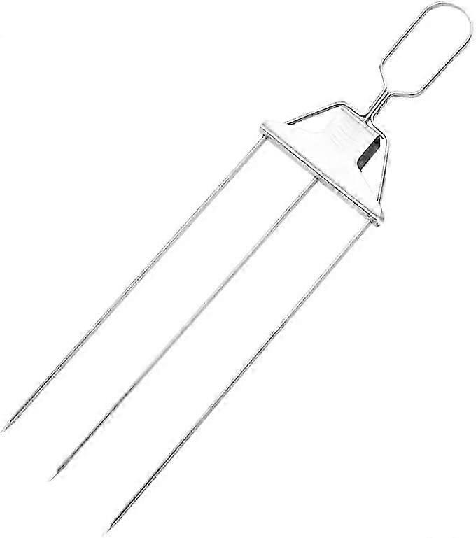 3 Way Grill Skewers, 3 Prong Stainless Steel Skewers For Grilling, Metal Grill Skewers Semi-automatic Grill Fork With Push Bar Slider
