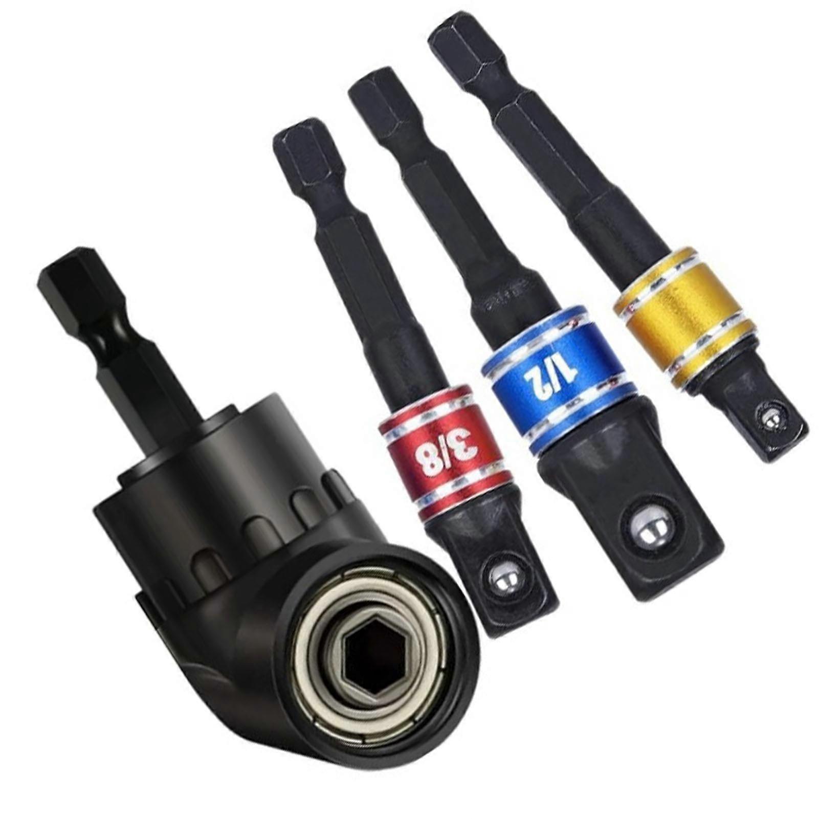 4Pcs Drill Adapter 105° Angled Bit 1/2in 3/8in 1/4in 360° Socket Adapters for Nut Screw 