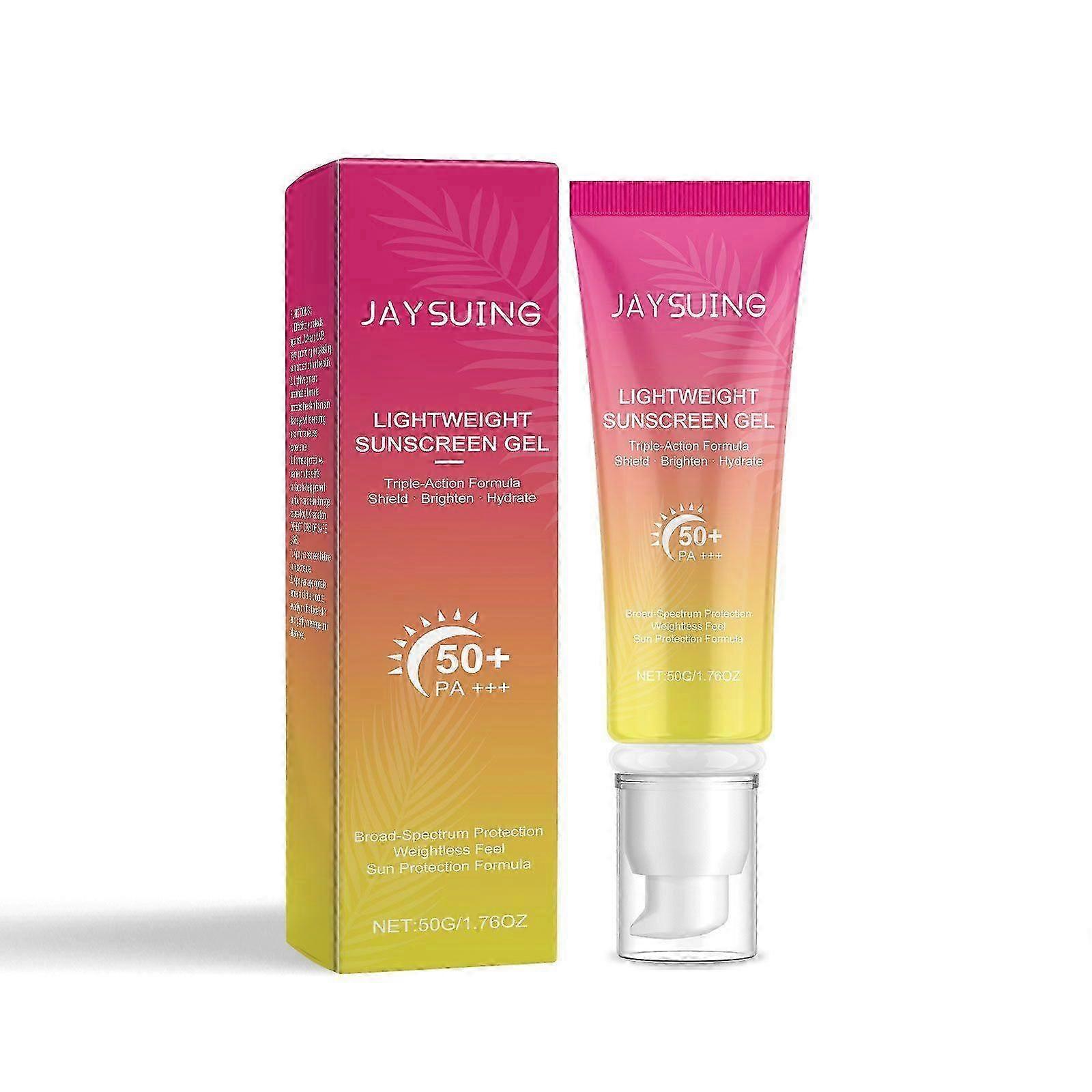 軽量日焼け止めジェル SPF50 PA++++ |トラベルサイズフェイス日焼け止め |日常使用のための保湿UVA/UVB保護|ノンベタリー、ベルベット仕上げ、リーフ