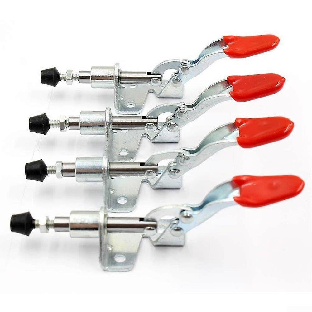 Heavyduty toggle clamp, GH301AM, 4 pieces, vertical, quickrelease, hand tool with comfort grip, iron construction for workshop, machine tools