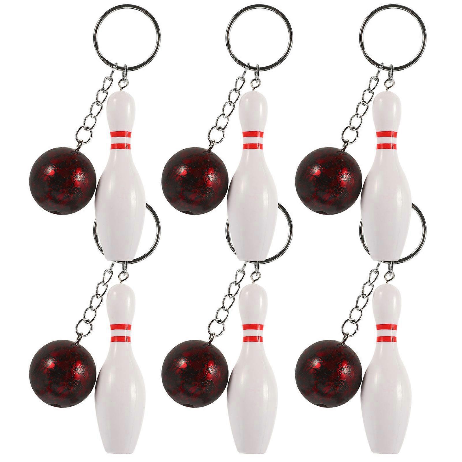 Bowling Pin Keychain with Ball Portable and Compact for Decoration in Red Color 6pcs