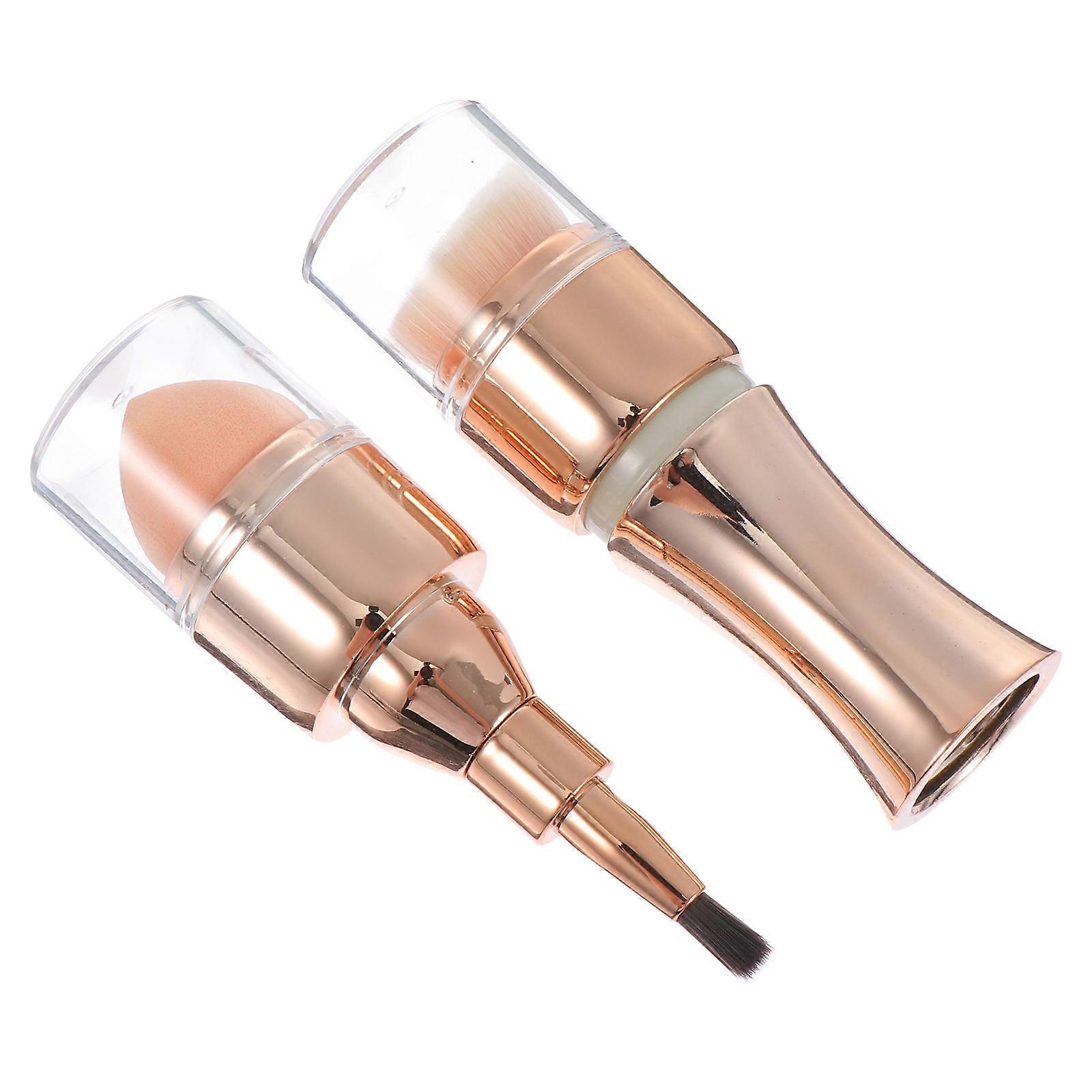 Compact Travel Makeup Brush Dual Ended Blush Application Professional Use 4.7×1×1in Golden Man-Made Fiber 1Pcs