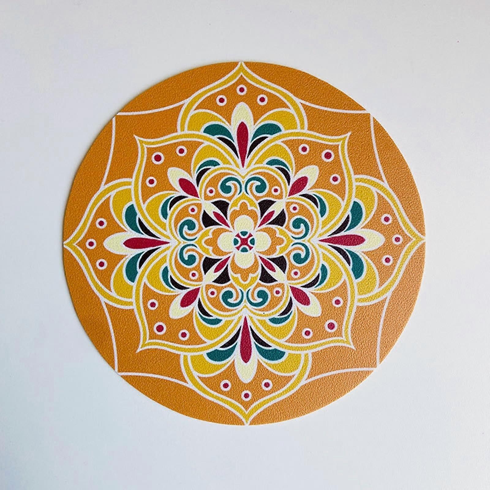 Elegant Round Place Mats Set of 2 PU Leather, 33 cm Heat Resistant Dining Mats with Natural Flower Pattern in Orange Yellow