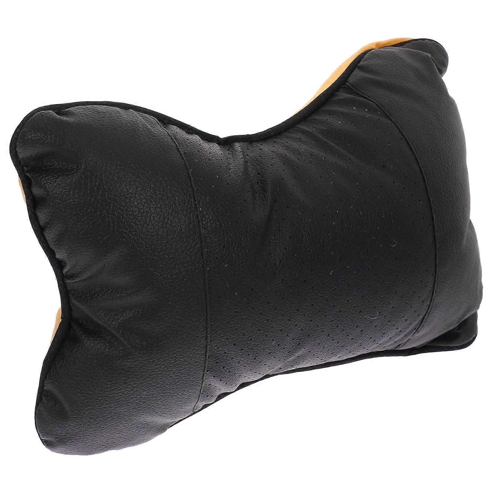 Black Neck Pillow for Car Use Enhances Comfort with PU Classic Design 7.8x5.9 Inches