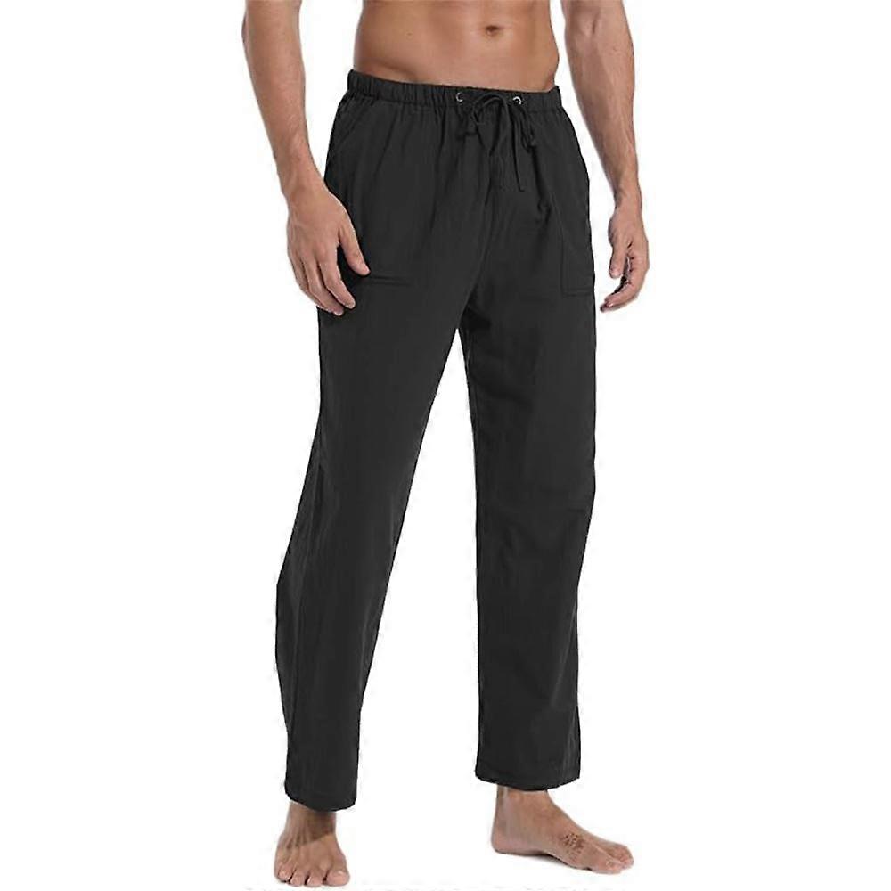 Mens Cotton Linen Pants Elastic Drawstring Waist Lightweight Summer Beach Pants Sweatpants Joggers Men Streetwear Hawaiian