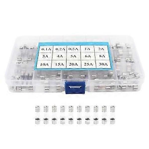 150 pcs Glass Tube Fuses 0.1A-30A 15 Values 5x20mm Assorted Set Kit for Circuit Protection