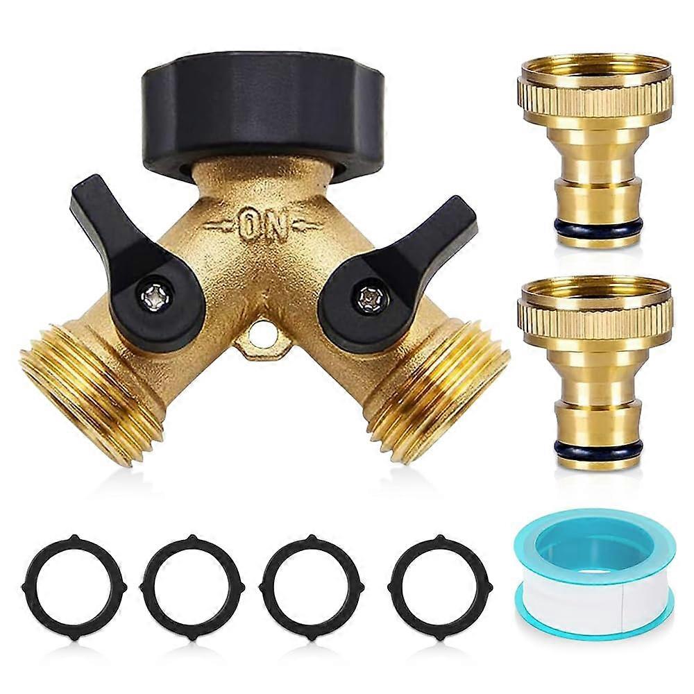 2-Way Distributor 3/4 Inch Y-Connector With 2 Shut-Off Valves, Adjustable Water Adapter For Home Use