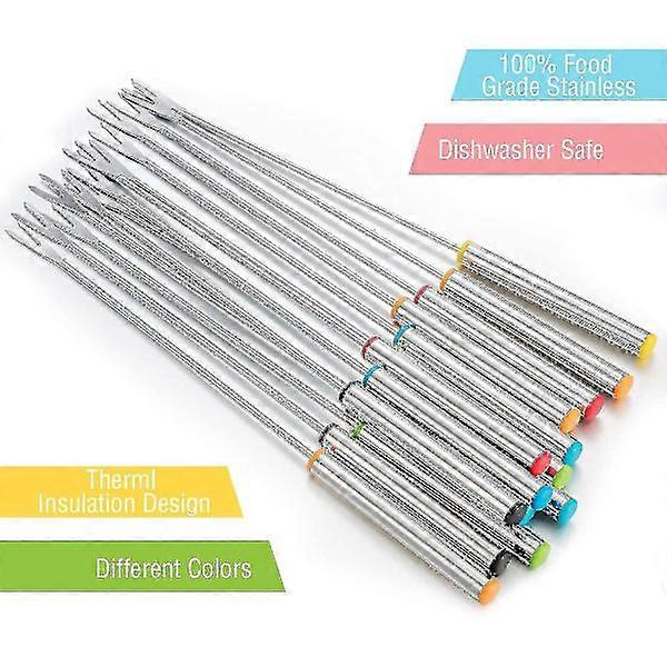 12 garfos de fondue de aço inoxidável com alça resistente ao calor