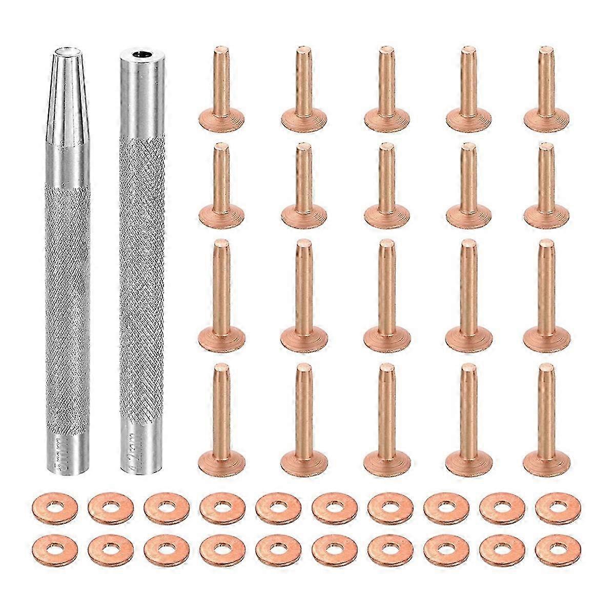 20-Pack Copper Rivets and Burrs Kit with Punch for Leather DIY Projects and Fastening Solutions