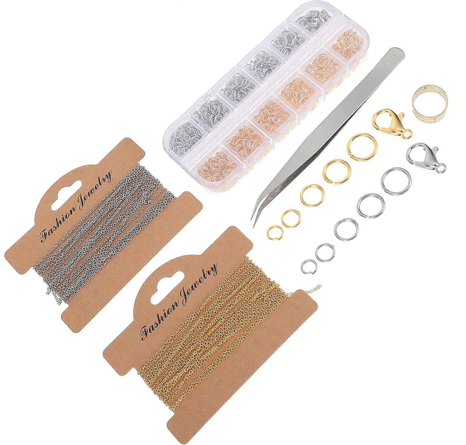 DIY Jewelry Making Kit with Chains Tweezers Rings and Lobster Clasps for Craft Projects Assorted Color