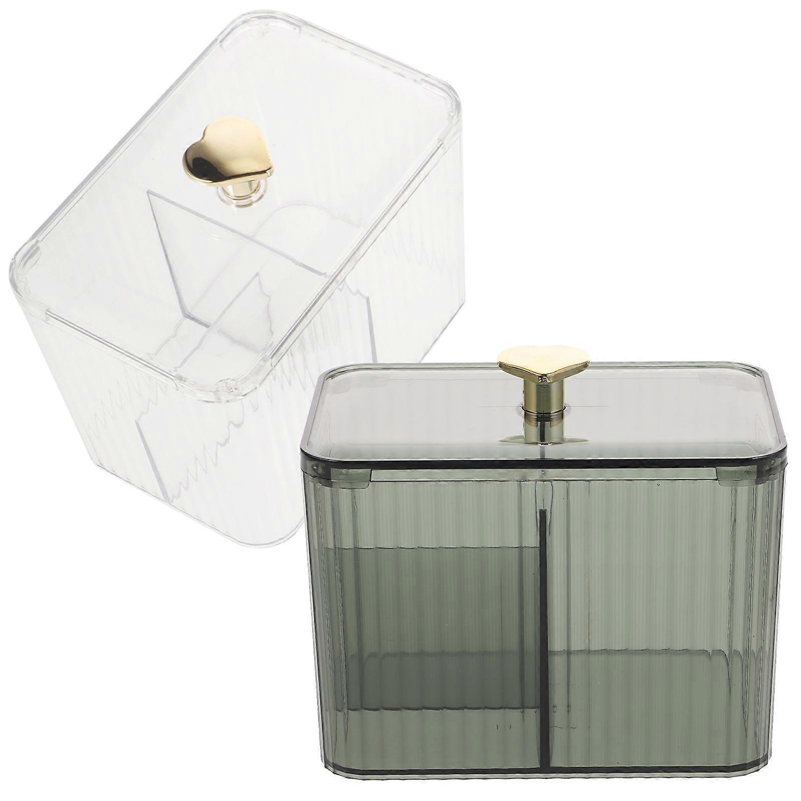 2Pcs PET Cotton Swab Storage Box for Makeup Organizer and Desktop Tidy Assorted Color