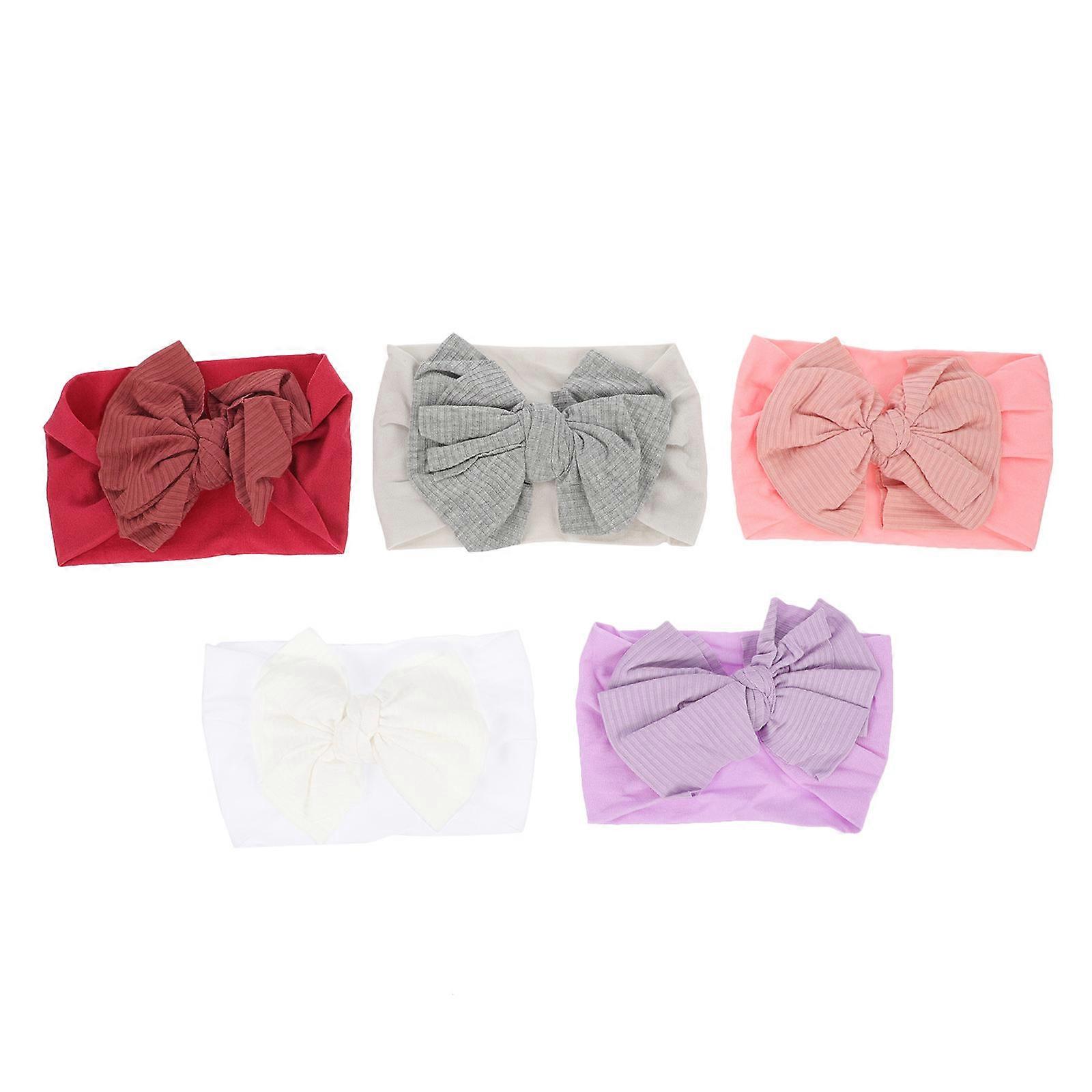5PCS Soft Nylon Bow Headbands for Newborns & Daily Wear – Grey, Comfortable Elastic Hairbands for Kids & Adults