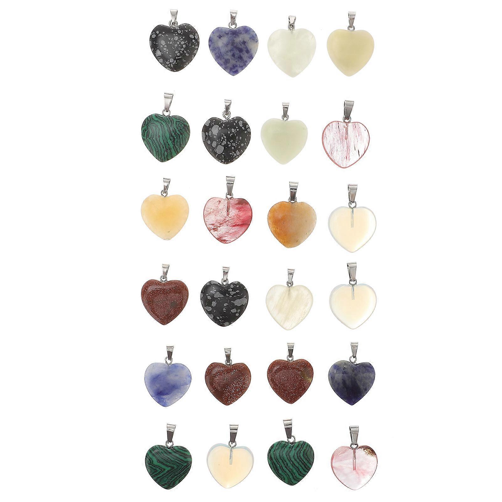Mixed Color Natural Crystal Heart Shape Desktop Ornaments 24pcs Polished Stones for Home Office Decoration Meditation Gift