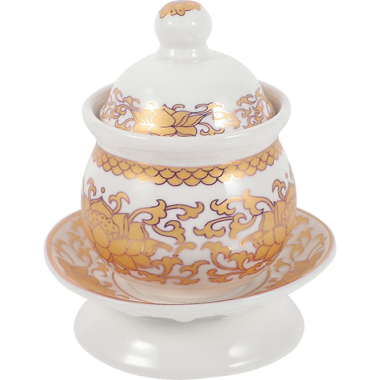 Multi-Functional Ceramic Offering Cup For Temple Use Compact Storage Elegant Style 1Pcs