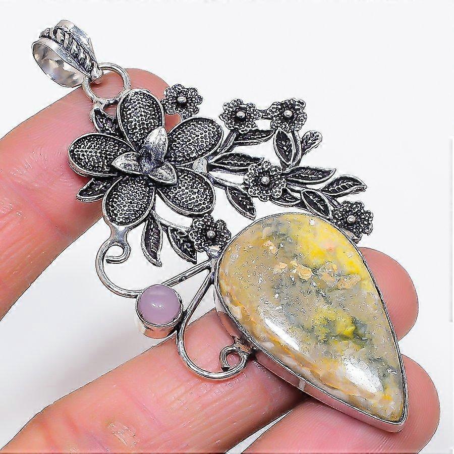 Natural Bumble Bee Jasper, Chalcedony 925 Sterling Silver Pendant 3.31" e6E60