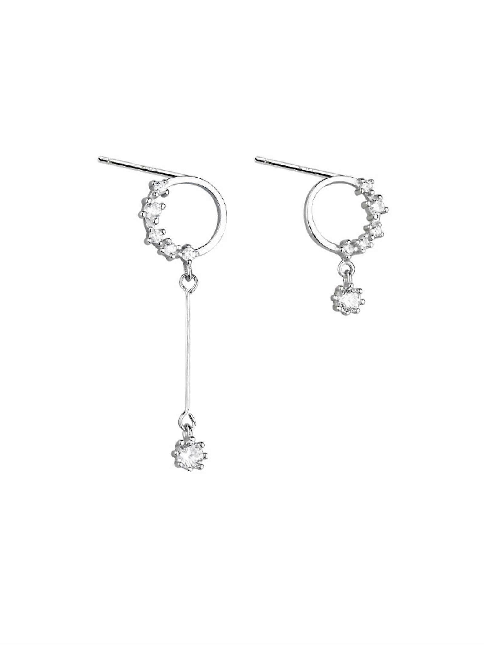 Edelstein-Ohrringe 925er Sterlingsilber im Kreis-Design, asymmetrische Damenohrringe, modische Nischen-Ohrringe für Frauen