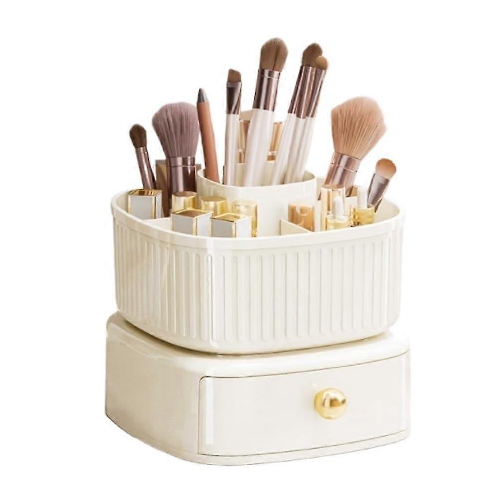 Pen Holder Desk Organiser 360 Degree Rotating with Drawer, Desktop Storage for Office Supplies and Makeup Brushes, A Color, 16x16x14cm