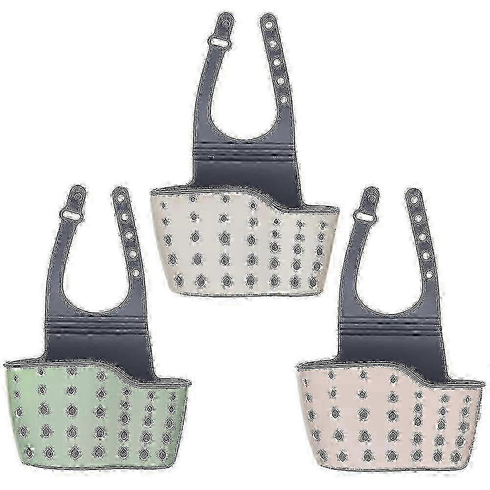 3 Pack Hanging Kitchen Sponge Holder - Soap Dish Rack, Sink Organizer, Dishwashing Accessory Storage Basket - CHUNC