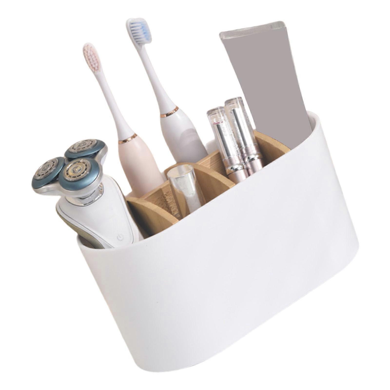 Fashionable Toothbrush and Toothpaste Holder for Bathrooms with Dividing Compartments for Easy Storage Solution  K618 White