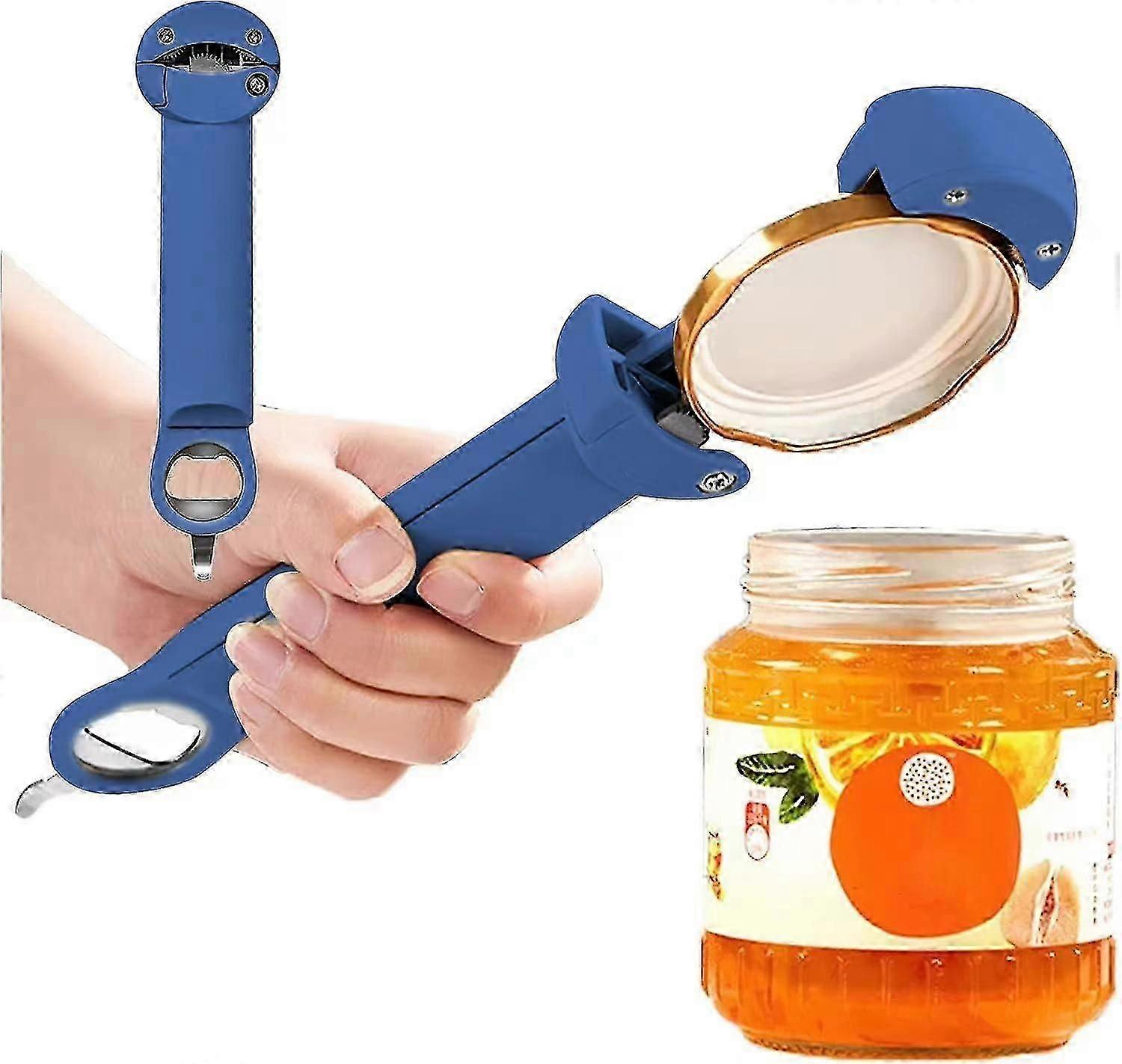 Multifunctional Retractable Bottle Opener, Stainless Steel Adjustable Cap Screwer To Remove Stubborn Lids, Adjustable Multifunctional Can Opener,blue