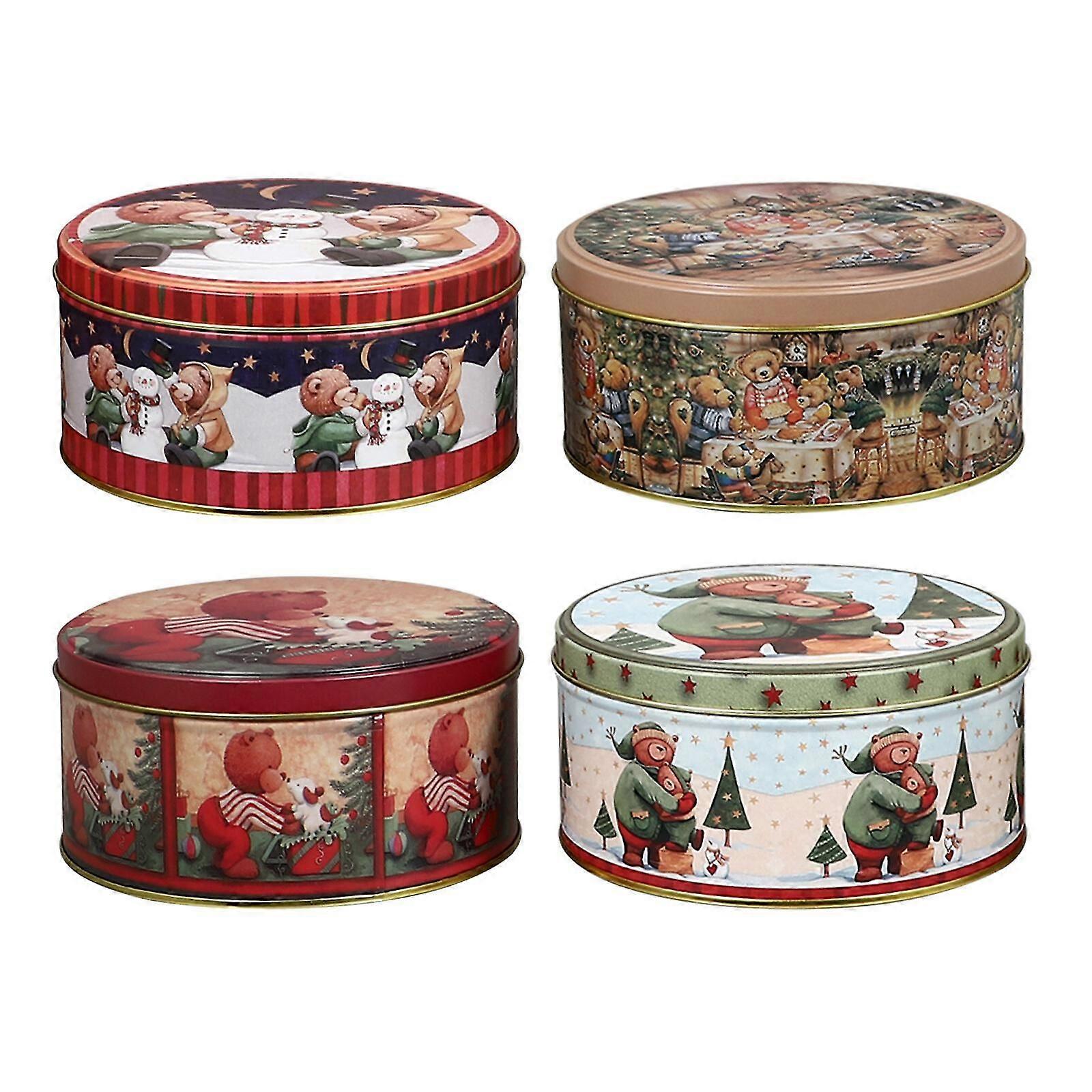 4 Pcs Christmas Tinplate Cases Candy Biscuit Storage Cases Cookie Boxes (mixed Style)