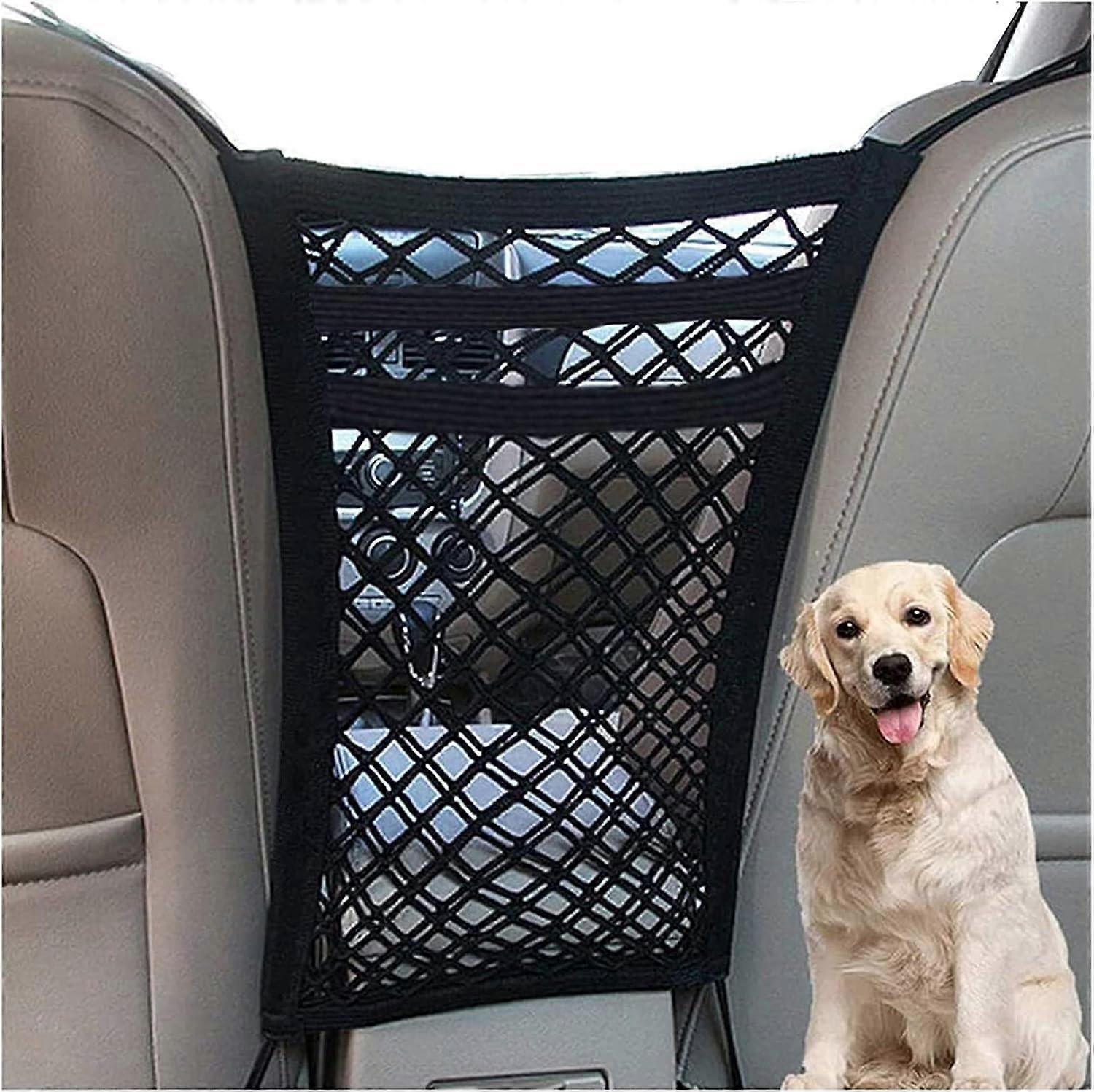 Car Dog Guard with Safety Net Organizer for SUVs, 3-Layer Stretchy Storage Bag, Universal Pet Travel Accessory