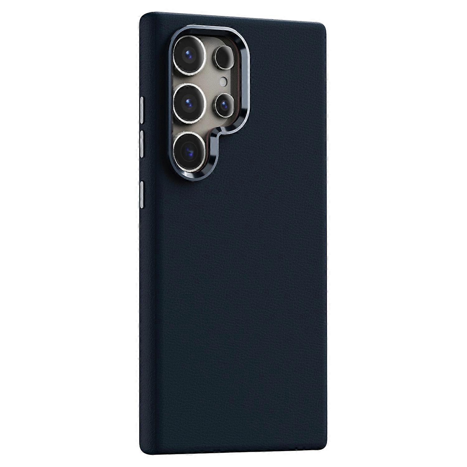 For Samsung Galaxy S24 Ultra Magnetic Case PU Leather Coated PC Phone Cover - Dark Blue
