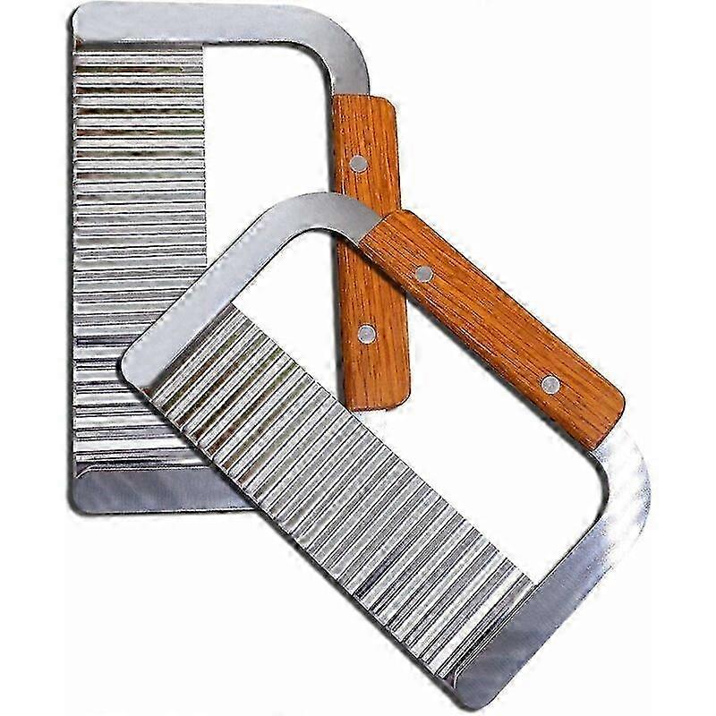 Potato Slicing Knife, Wavy French Fry Cutter with Stainless Steel Blade and Wooden Handle for Vegetable, Fruit and Waffle, Set of 2