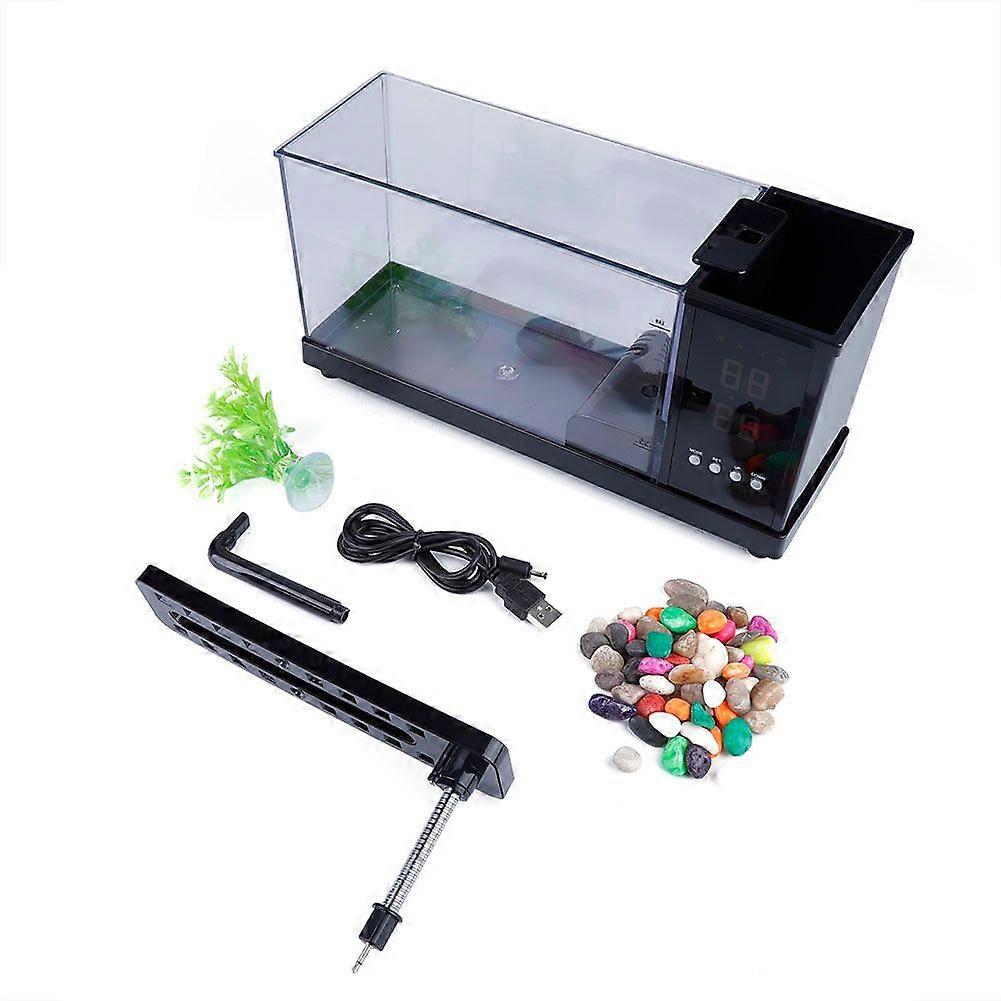 Multifunctional Mini Aquarium with USB and Clock Function, LED Light, Black