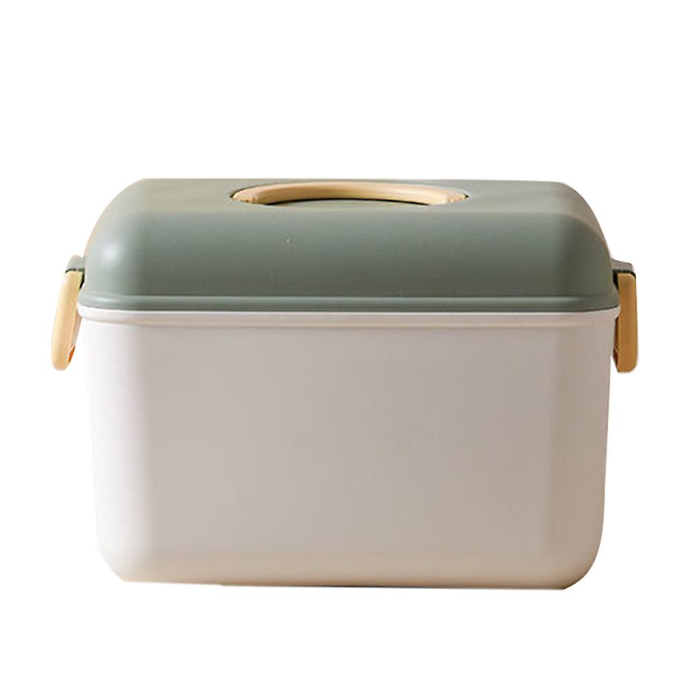 Large Capacity Green Plastic Medicine Case for Home Use Durable Box with Handle 11.5 x 8.5 x 4.5 inches