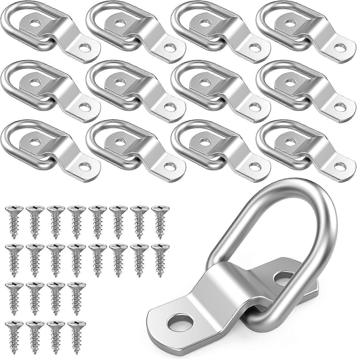 12 PCS D Ring Cargo Tie Down Anchors 1/4" D-Rings Tie Down Lashing Ring for