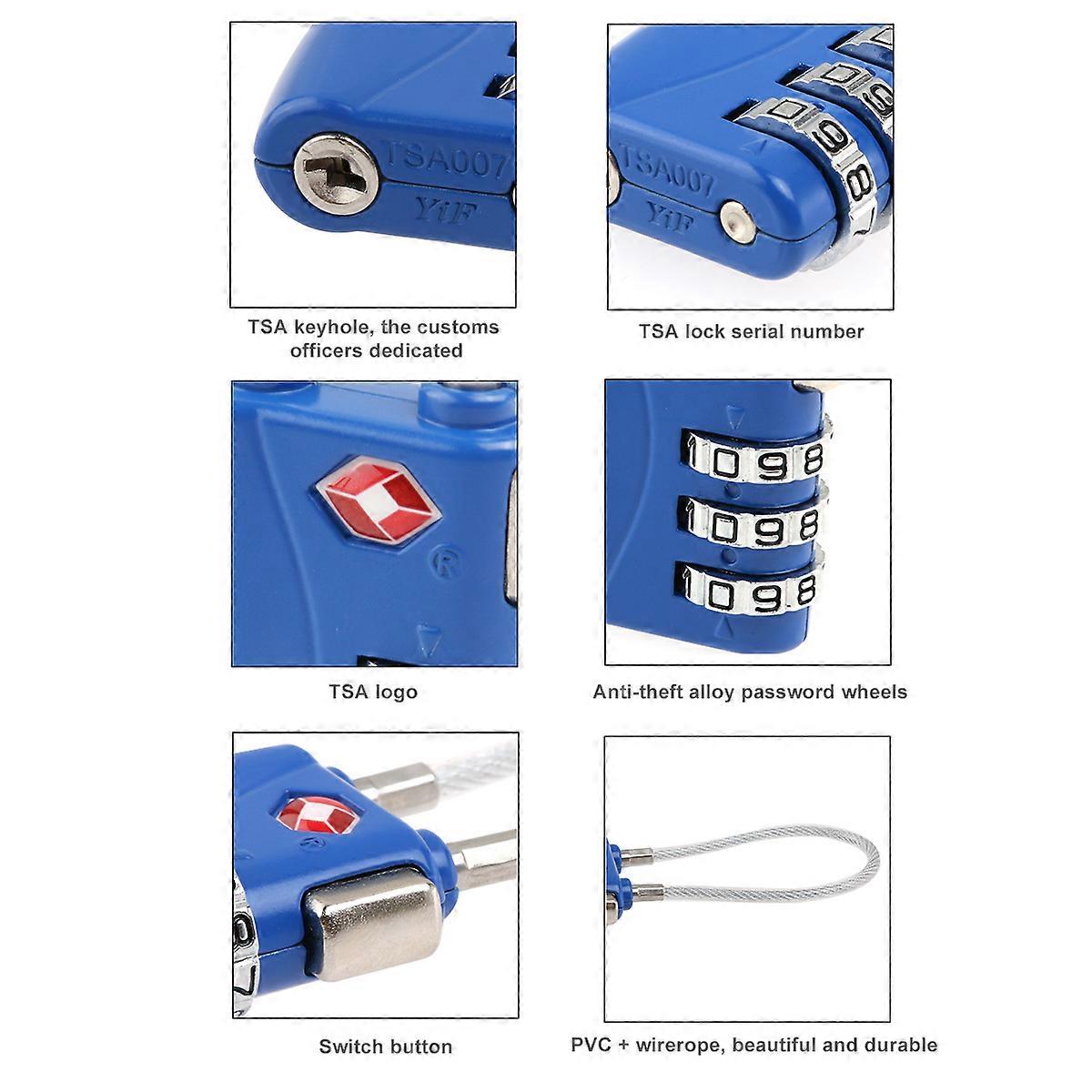 Combination Password Lock Tsa Approved Portable Cable Luggage Lock 3-