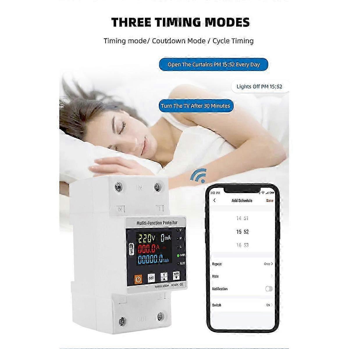 63A Smart WiFi Earth Leakage Relay Circuit Breaker with Over/Under Voltage Protection for Energy Power Systems