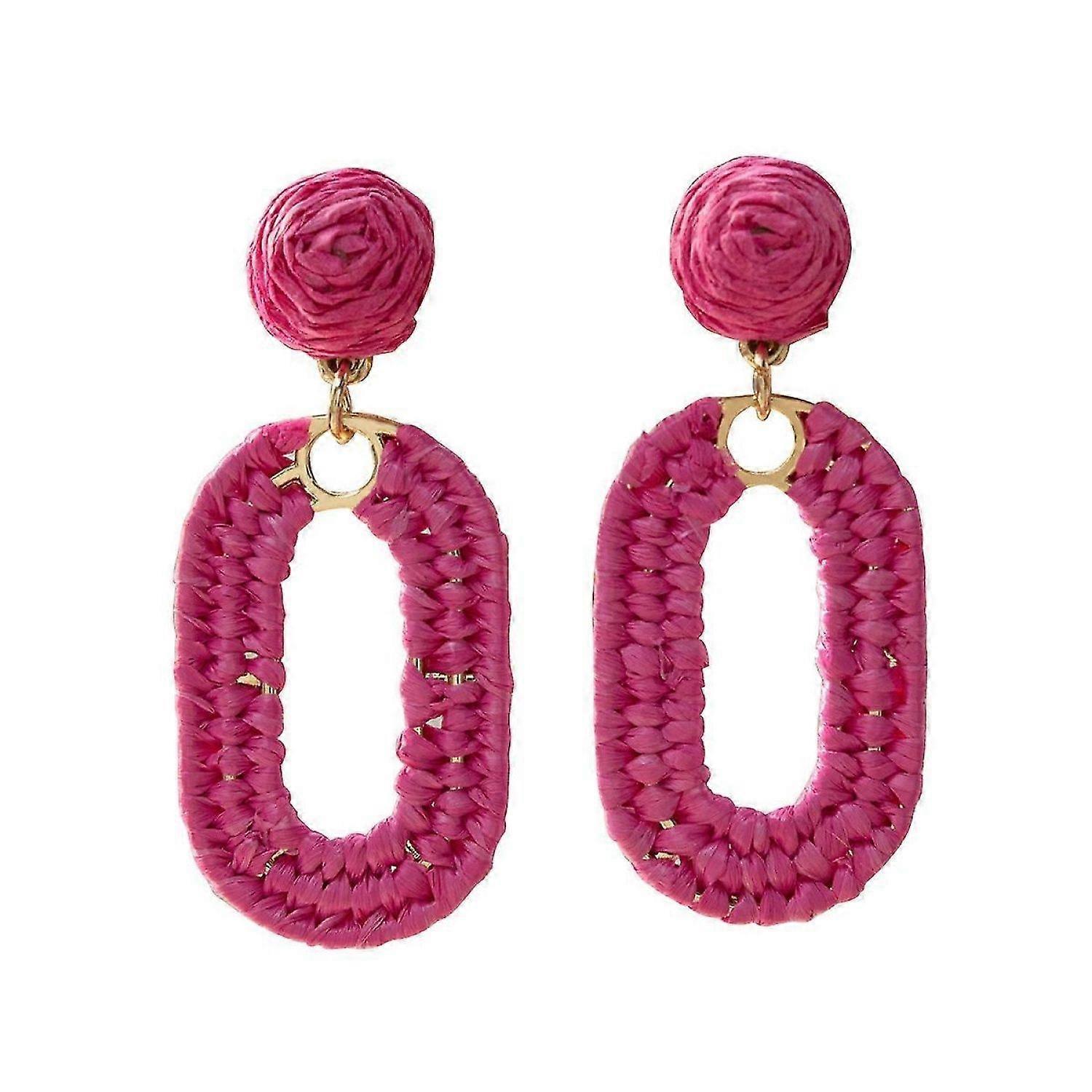 Statement Raffia Earrings Boho Geometric Oval Drop Earrings for Summer Beach -HK908