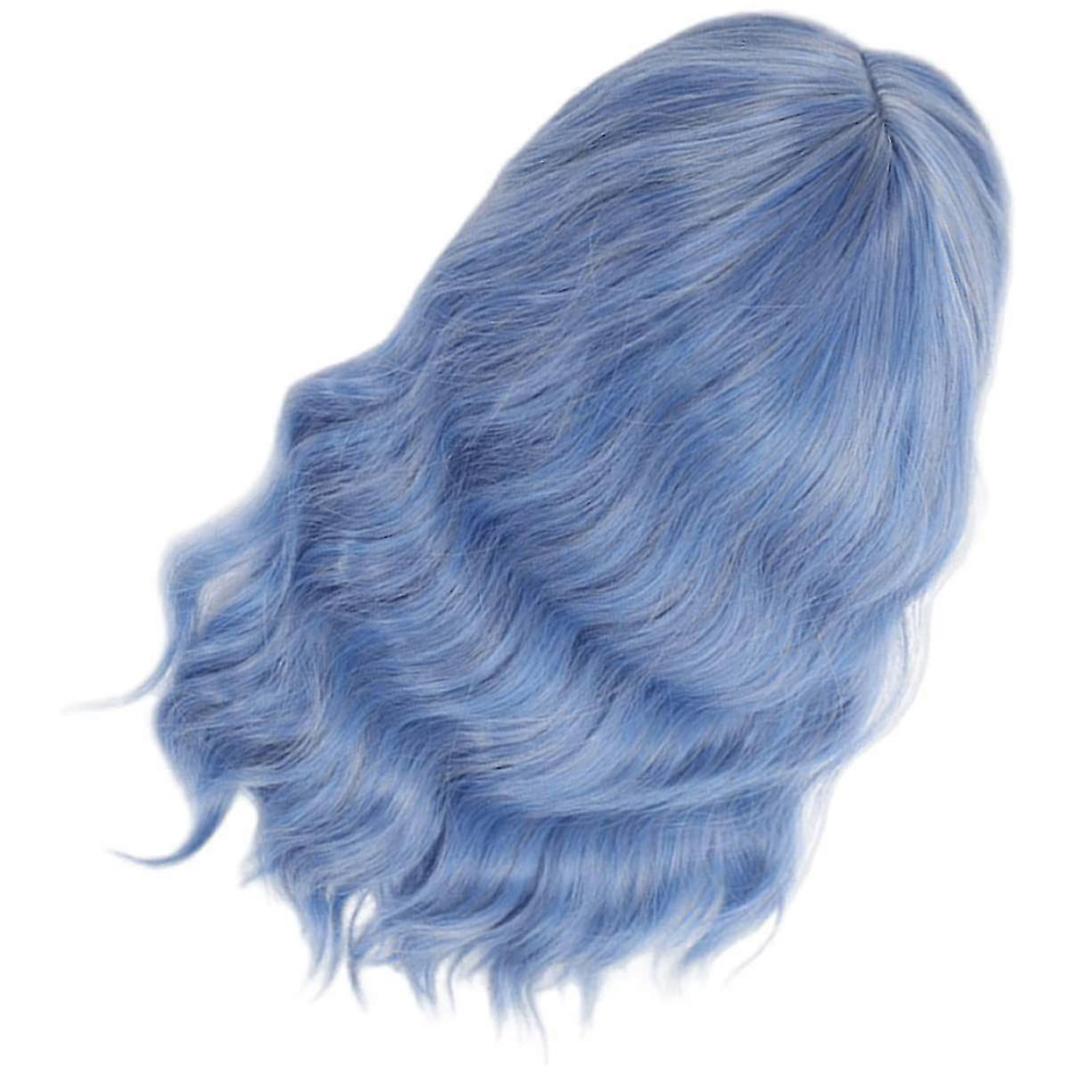 Wig Short Wavy Shoulder Length Middle Part Synthetic Heat Resistant Wig for Women Sky-blue