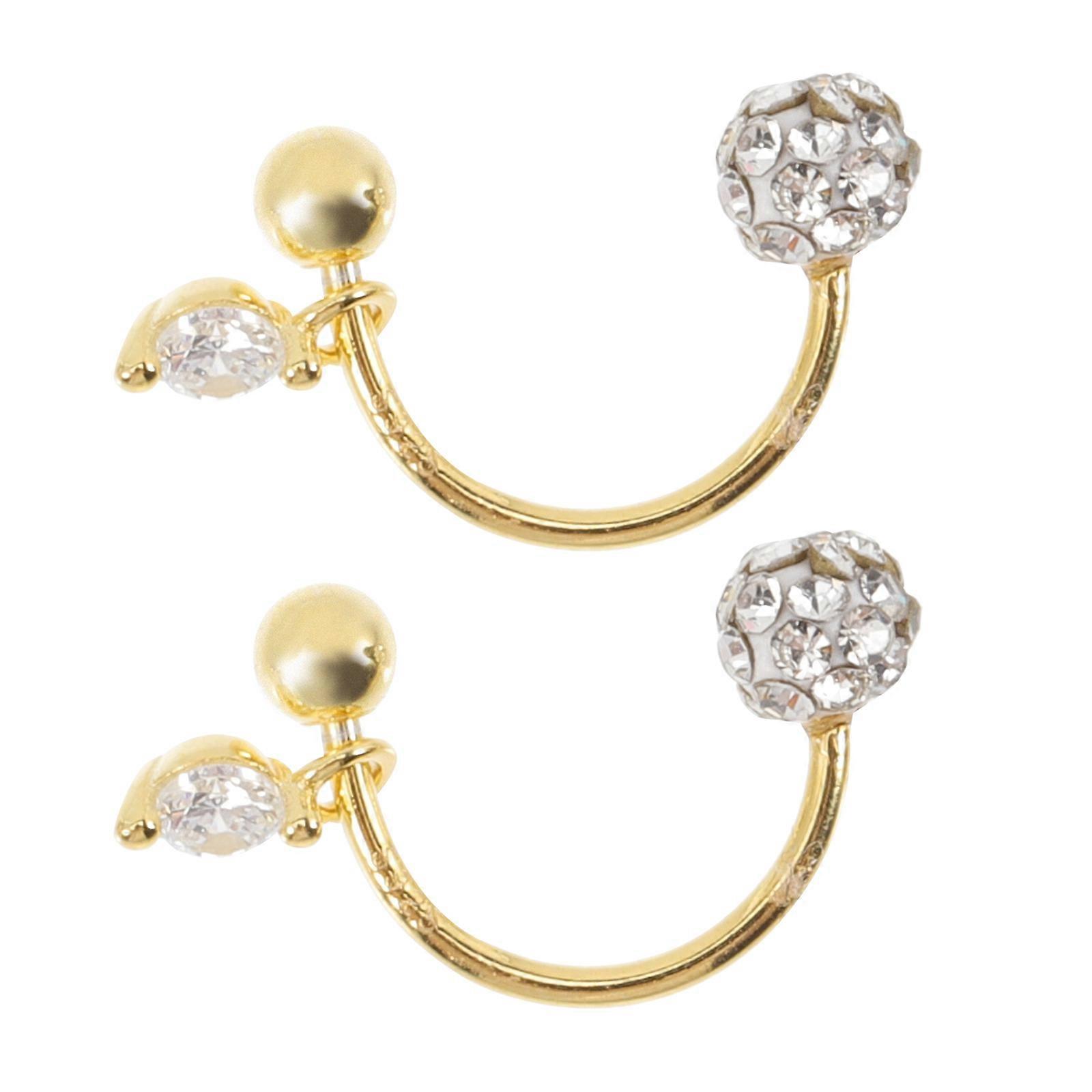 Golden Ear Studs for Decor 2Pairs Women Earrings Elegant Rhinestone Design