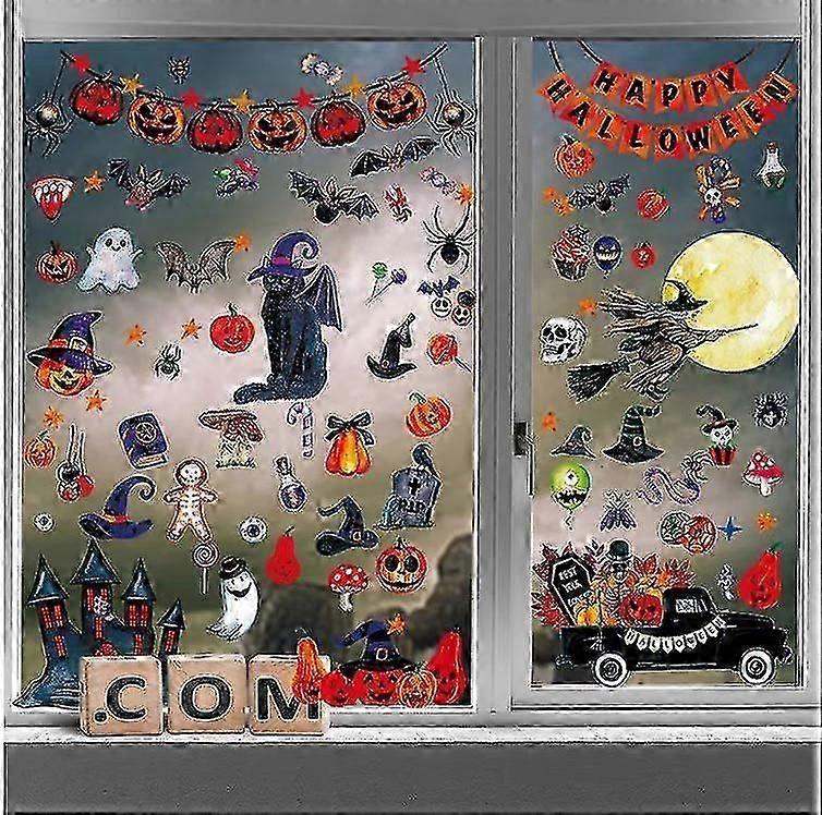 Halloween window decorations with ghost bat stickers