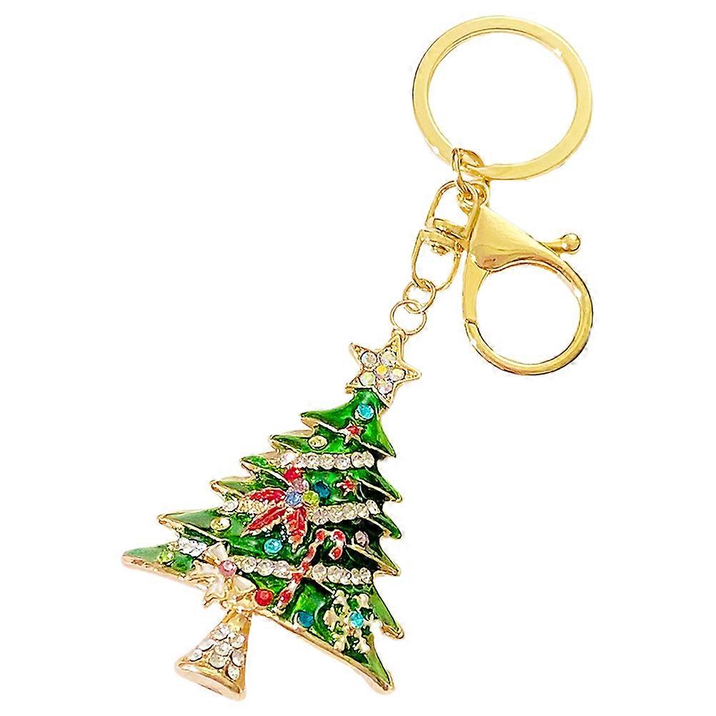 Metal Christmas Tree Keychain Pendant for Hanging 2Pcs Green Xmas