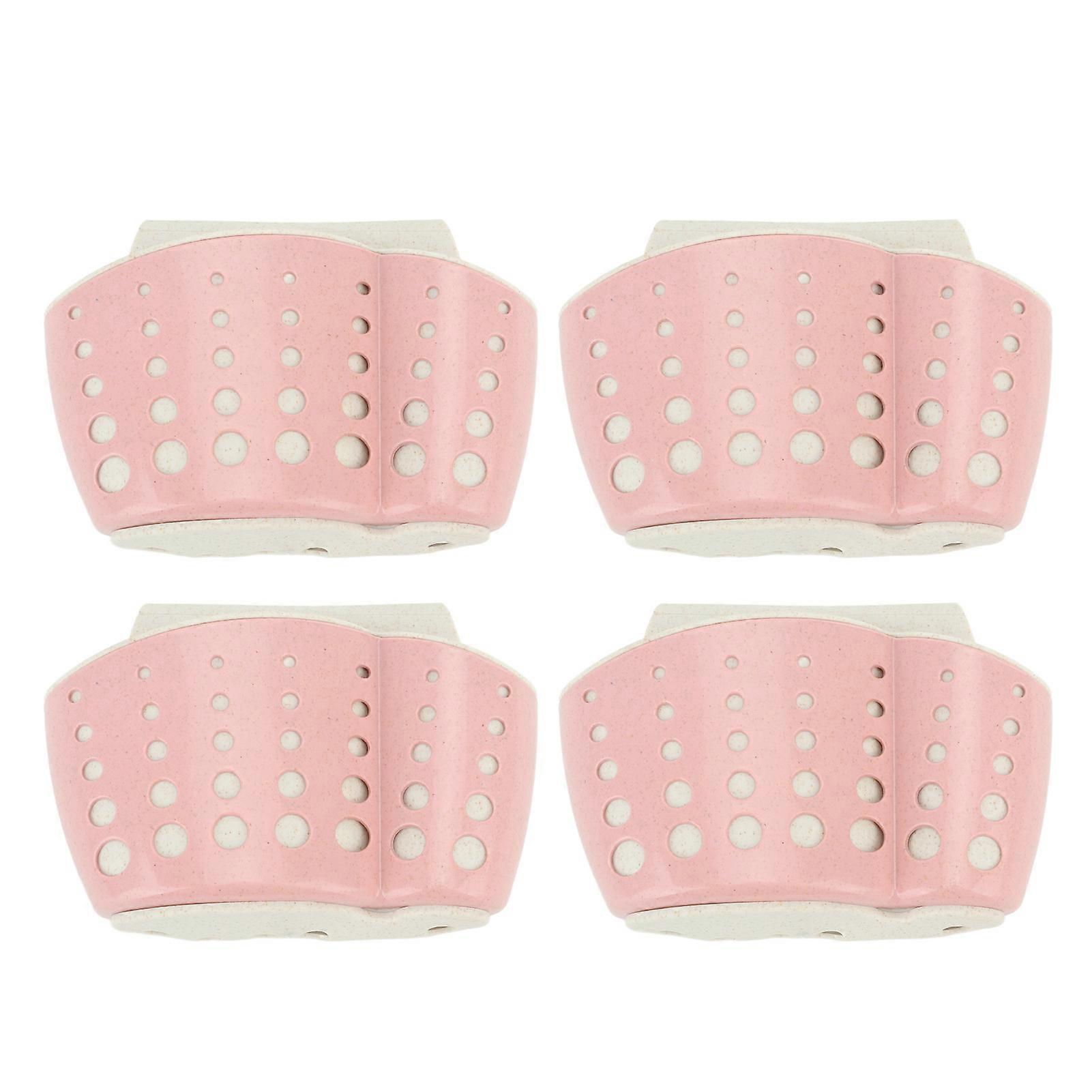 4Pcs Pink PP Sink Sponge Holder 2-Layer Adjustable 14.5x24cm
