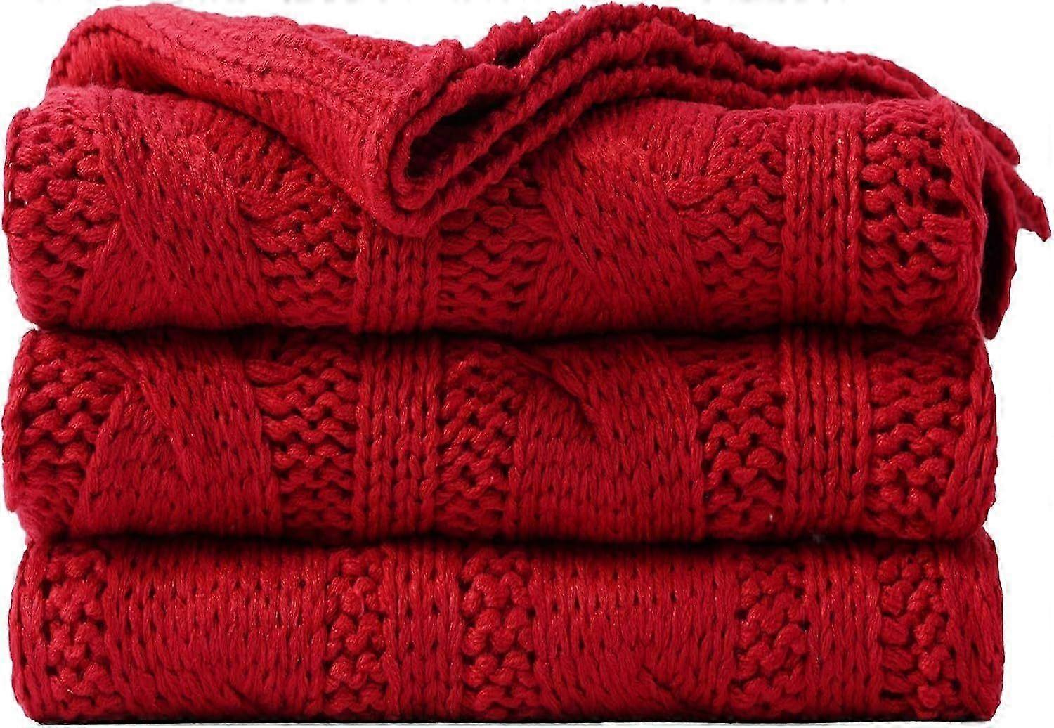 2025 Latest Model Red Cable Knit Throw Blankets for Couch, Super Soft Warm Cozy