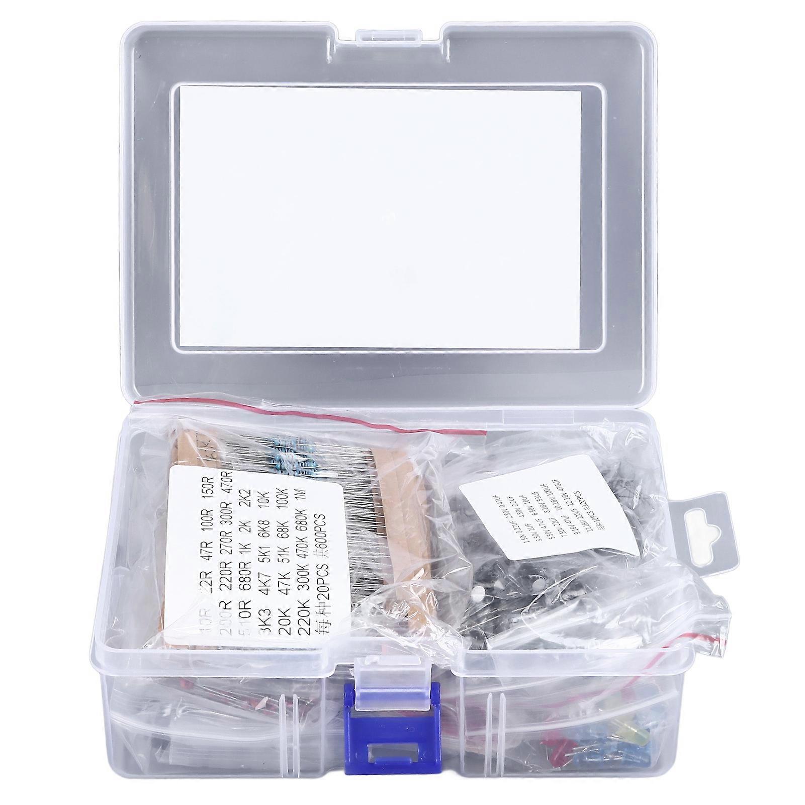 1500pcs Electronic Components Kit, Resistors, Transistors, Ceramic Electrolytic Capacitors, LED Diodes, Assortment