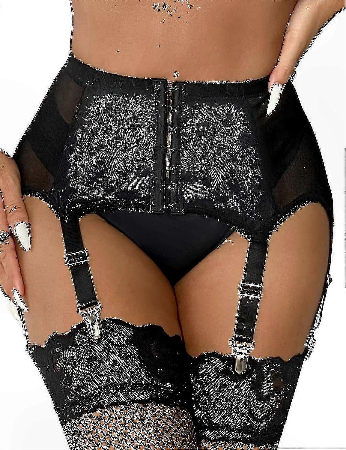 Women's Plus Size Lace Garter Belt with 6 Adjustable Clips for Comfort and Style