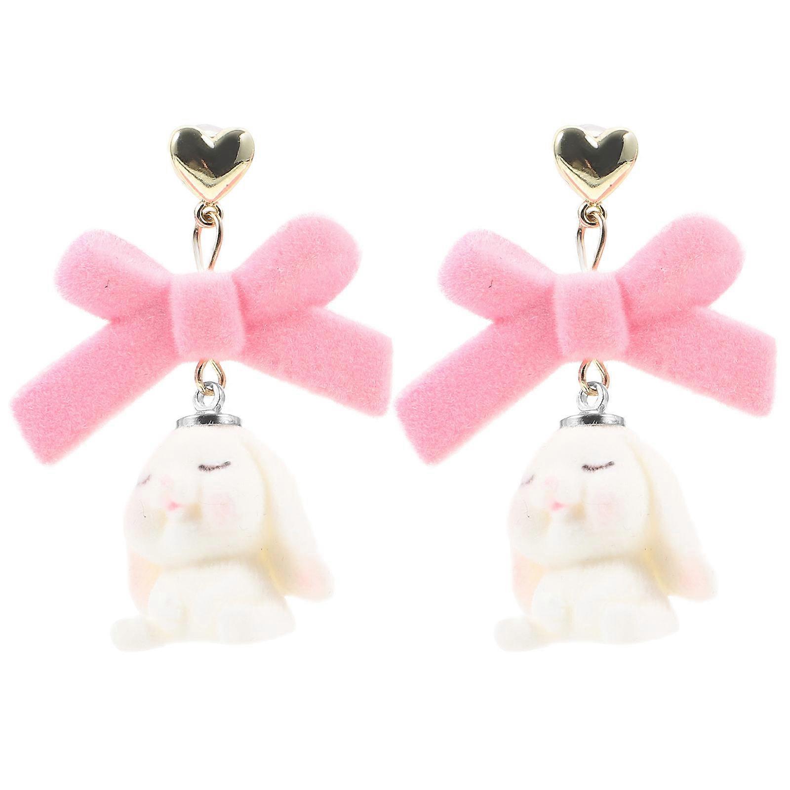 Flocking Easter Earrings Rabbit Earrings for Party 2Pairs