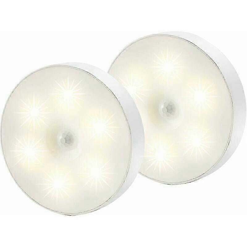 Led Night Light, Magnetic Indoor Motion Sensor Lamp with Free Adhesive Pads, Stick Anywhere, USB Rechargeable Wireless Sensor Warm White Pack of 2 202