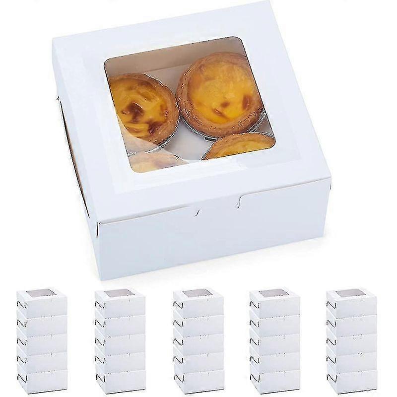 Minglan 25 Pack Cupcake Boxes With Window And Insert. 4 Hole Cupcake Boxes For Pies